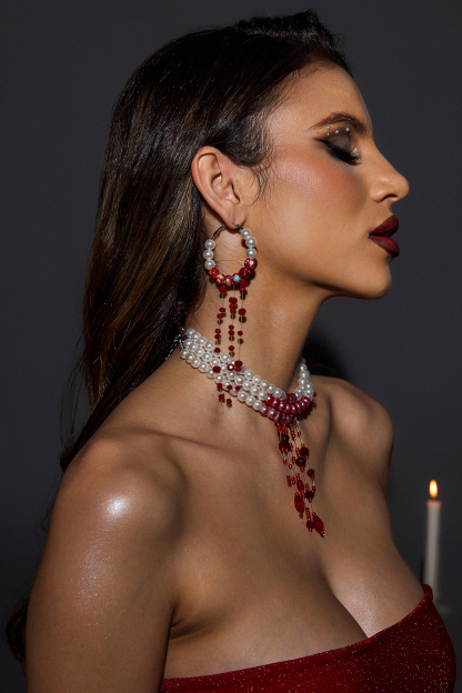 Faux Pearl Tassel Necklace & Earrings Set