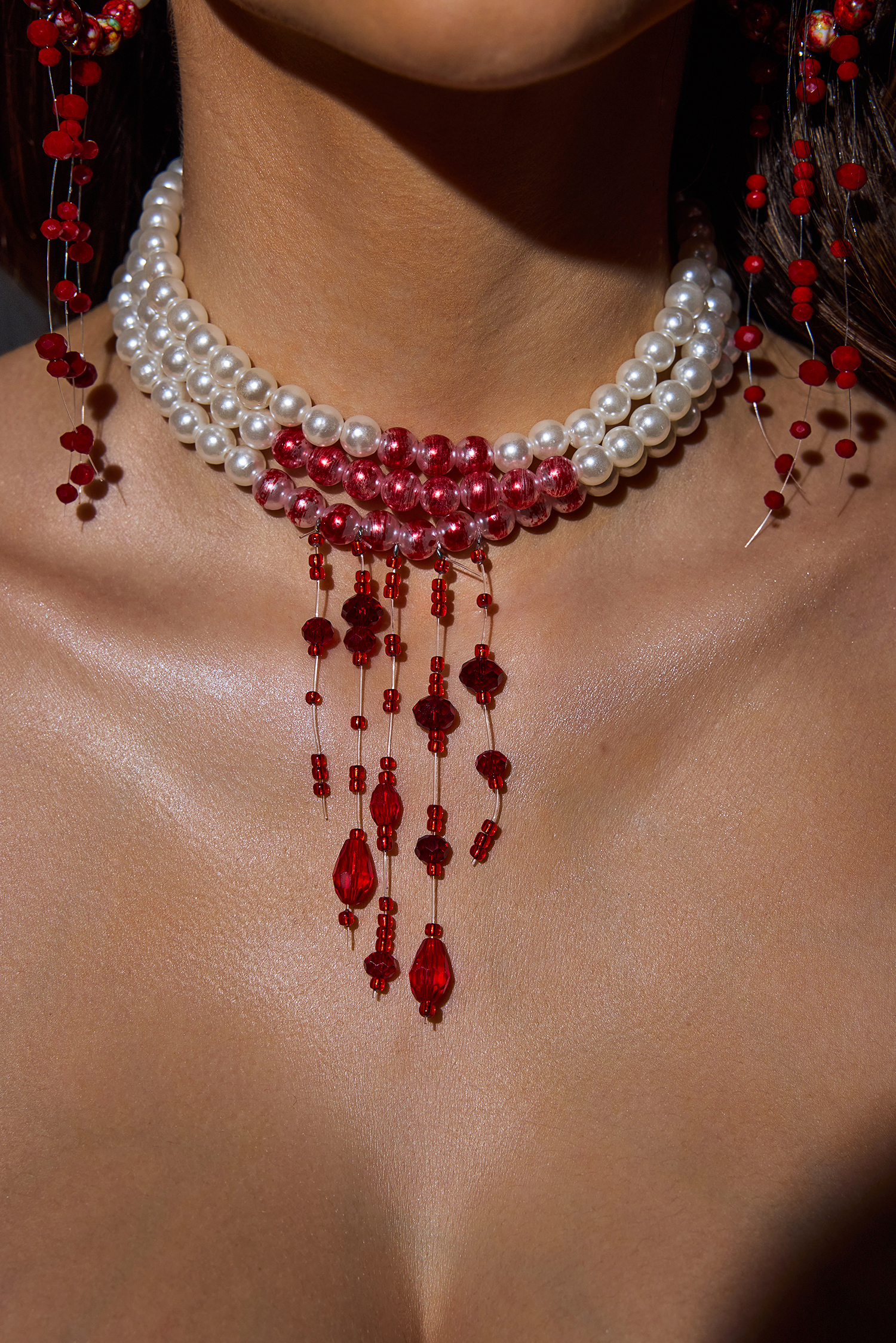 Faux Pearl Tassel Necklace & Earrings Set