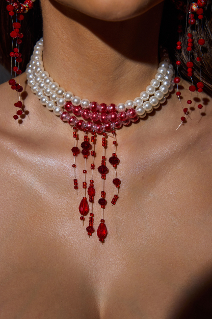 Faux Pearl Tassel Necklace & Earrings Set