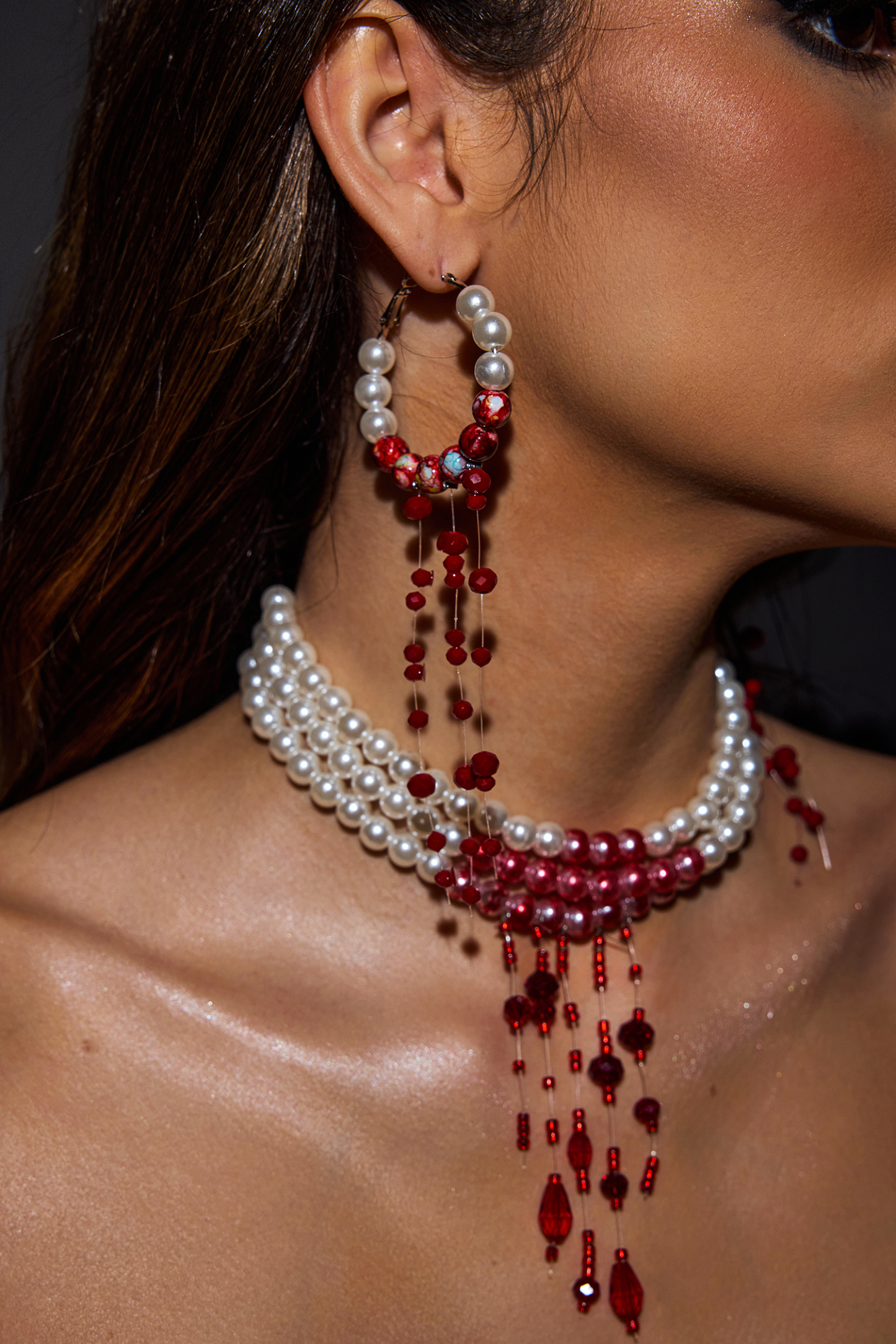 Faux Pearl Tassel Necklace & Earrings Set