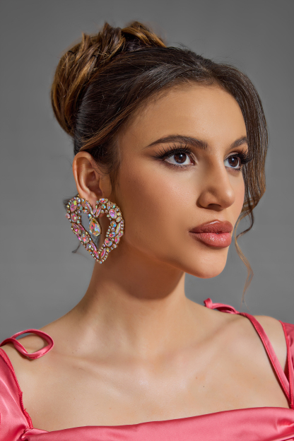 Rhinestone Heart Stud Earrings