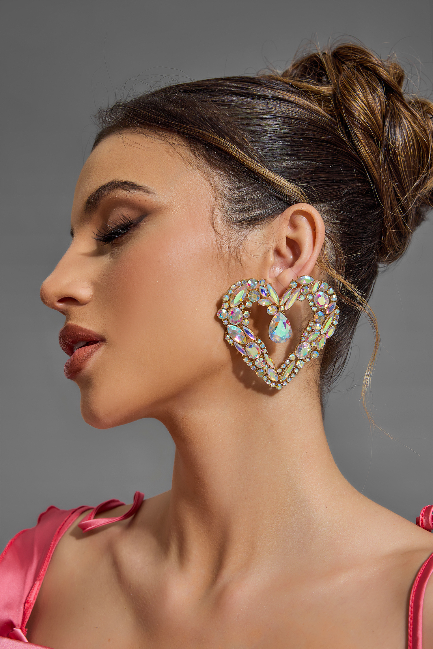 Rhinestone Heart Stud Earrings