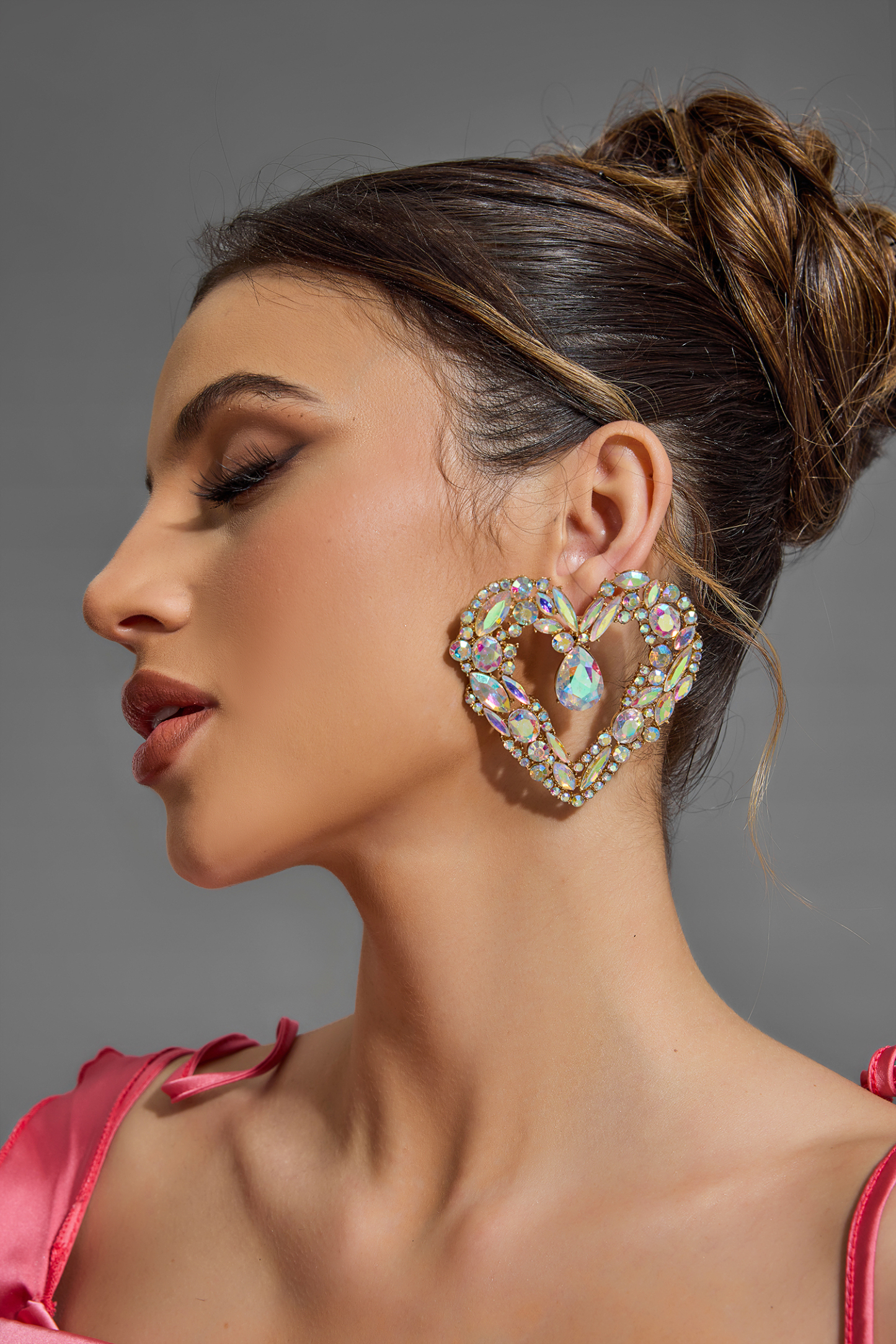 Rhinestone Heart Stud Earrings