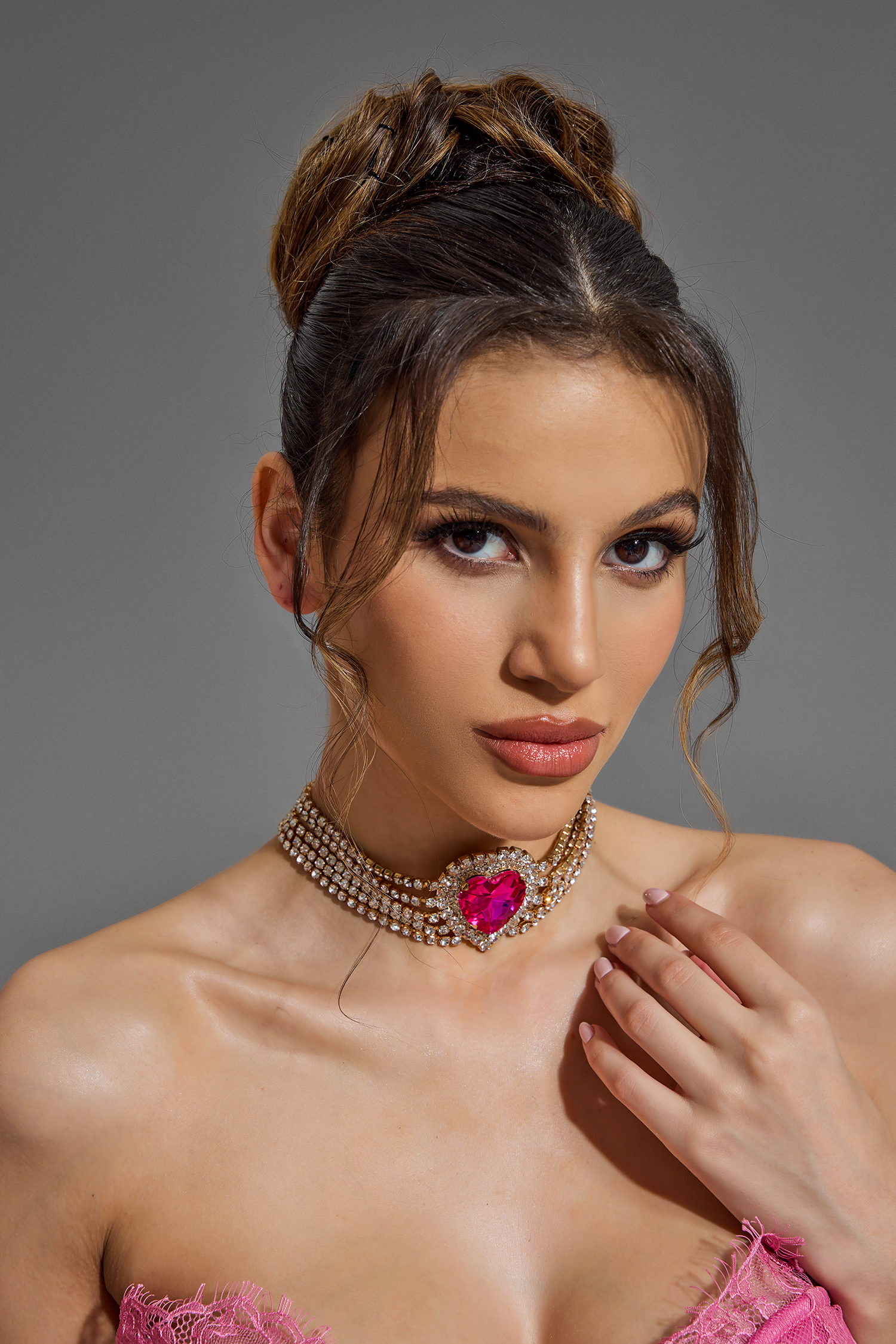 Faux Diamond Heart Multi Layered Necklace