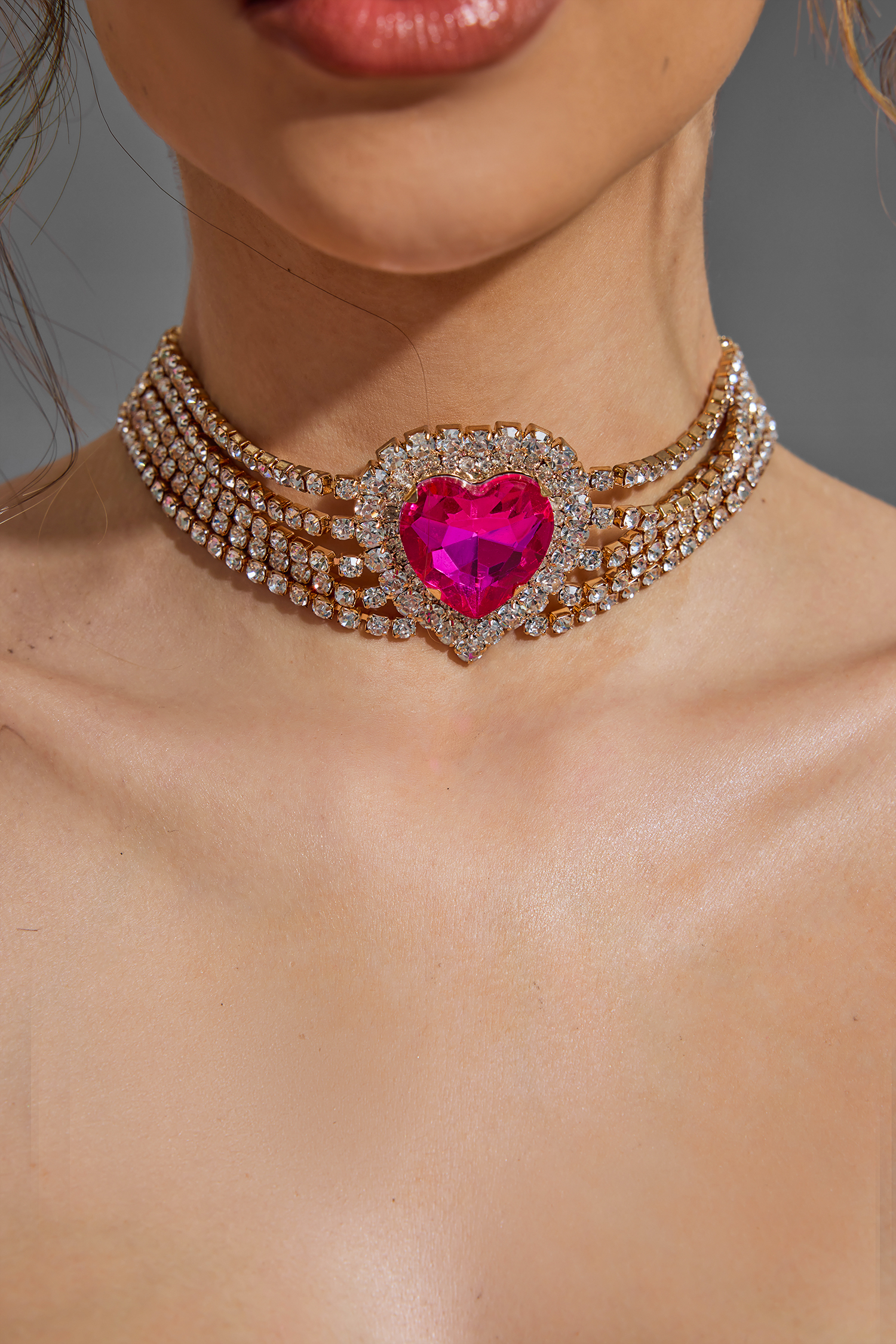 Faux Diamond Heart Multi Layered Necklace