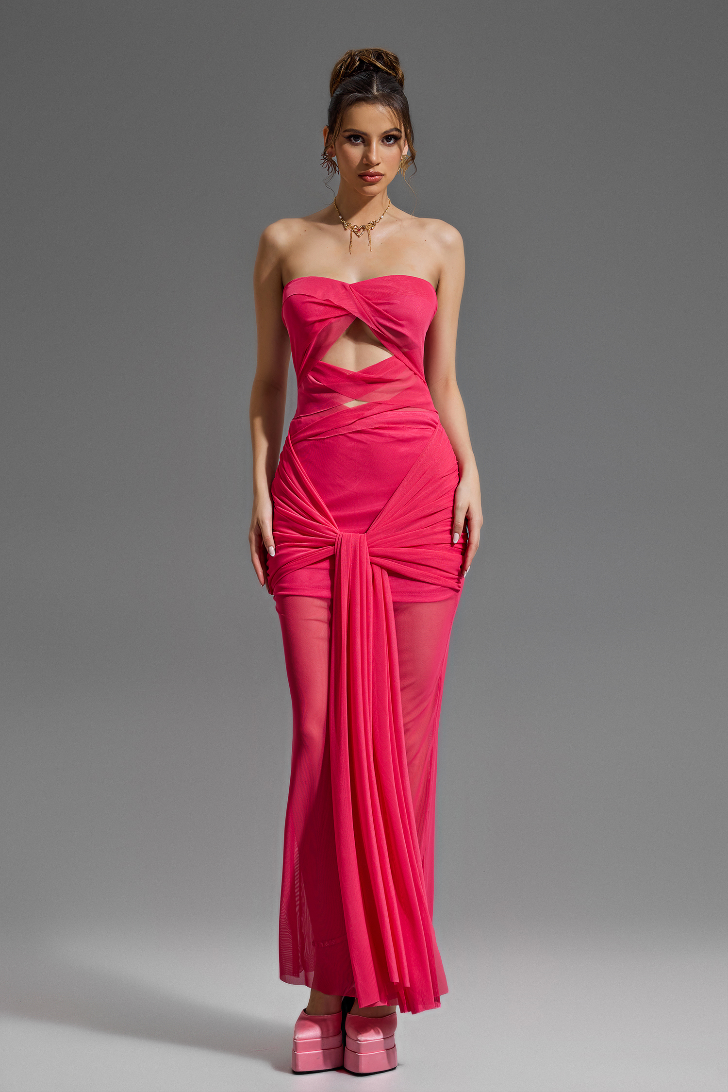 Off-Shoulder Knotted Solid Maxi Dress