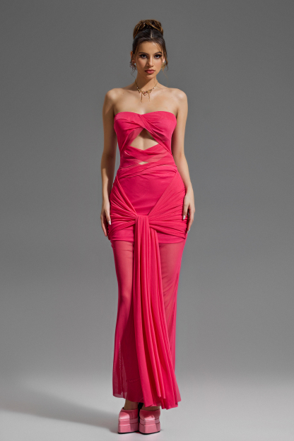 Off-Shoulder Knotted Solid Maxi Dress