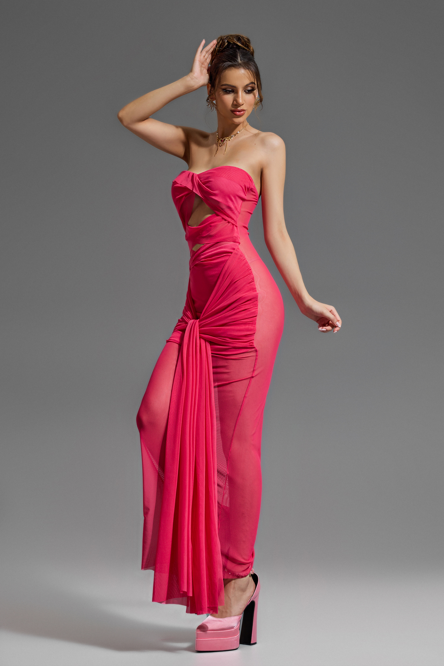 Off-Shoulder Knotted Solid Maxi Dress