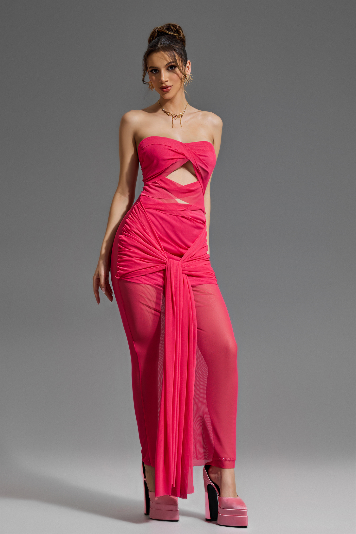 Off-Shoulder Knotted Solid Maxi Dress