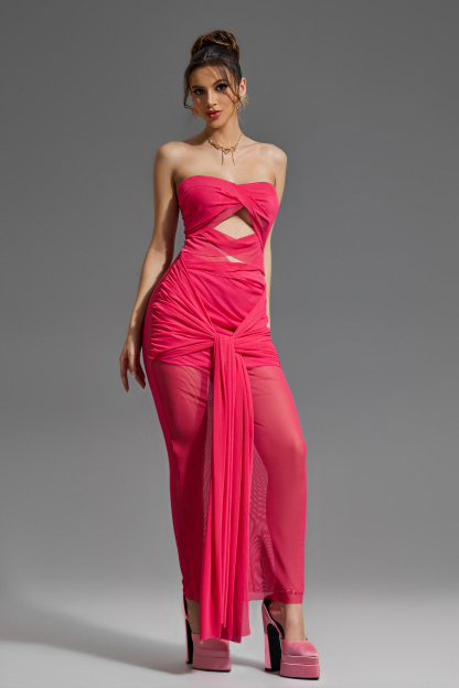 Off-Shoulder Knotted Solid Maxi Dress
