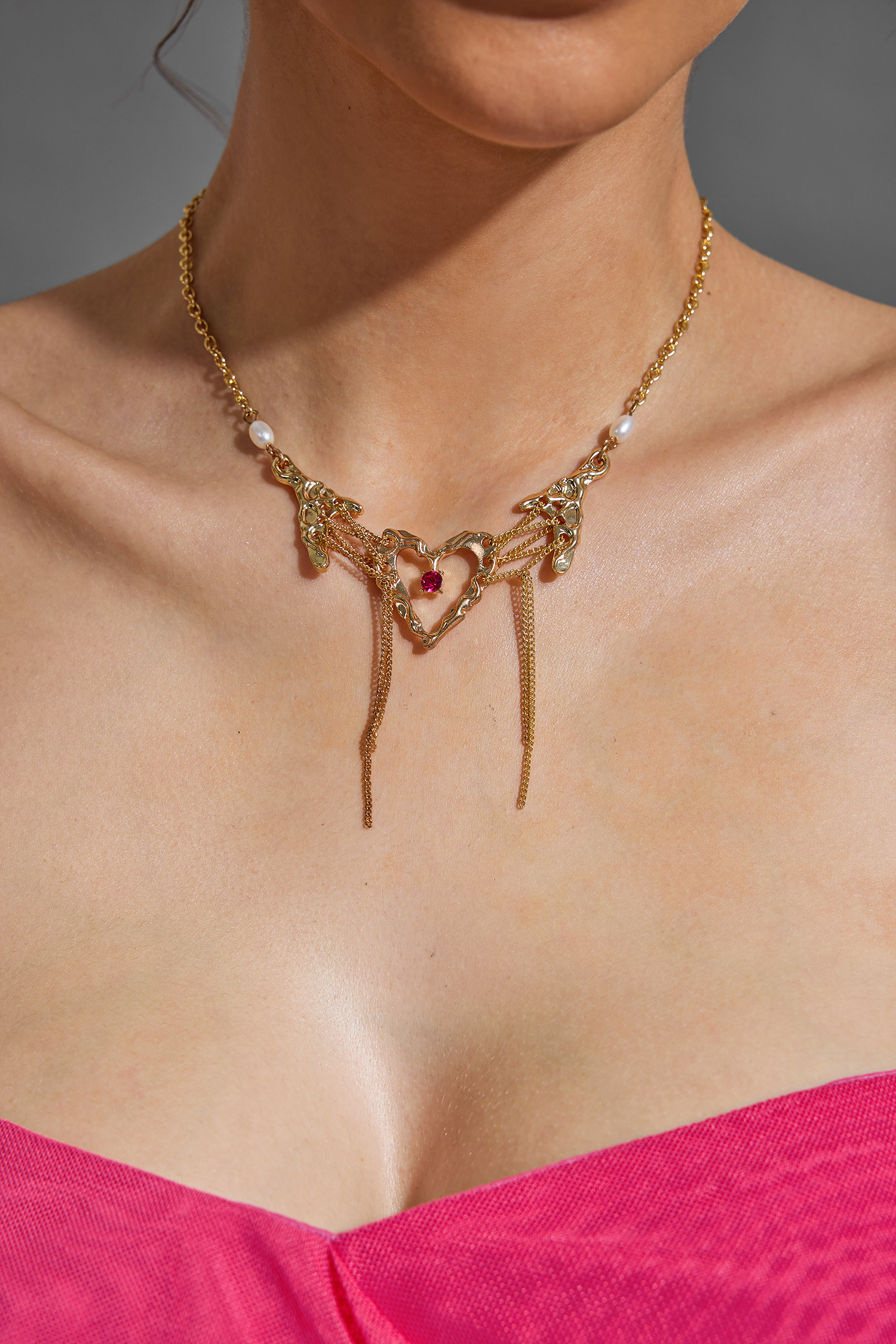 Faux Pearl Heart Tassel Mental Necklace