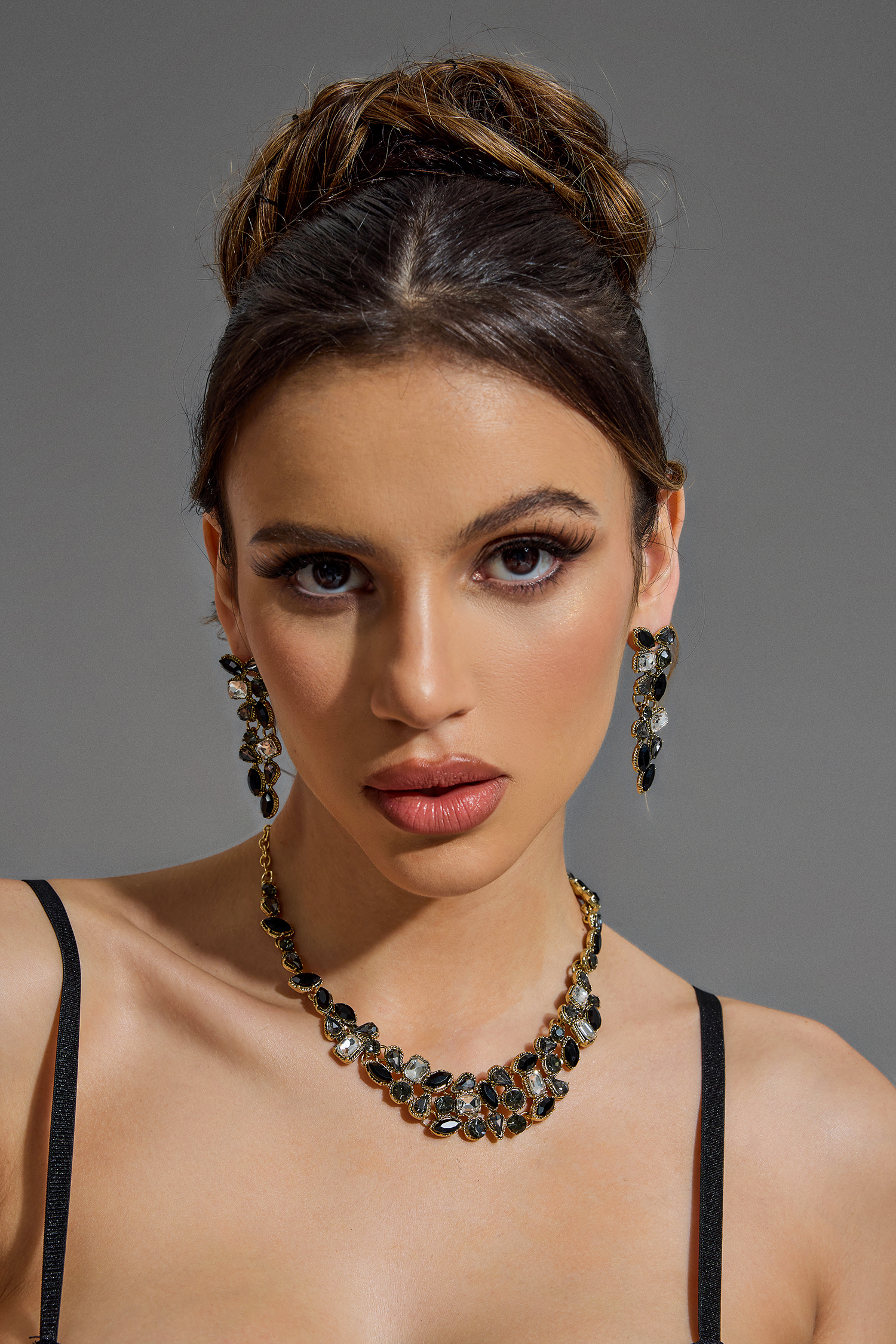 Faux Diamond Necklace & Drop Earrings Set