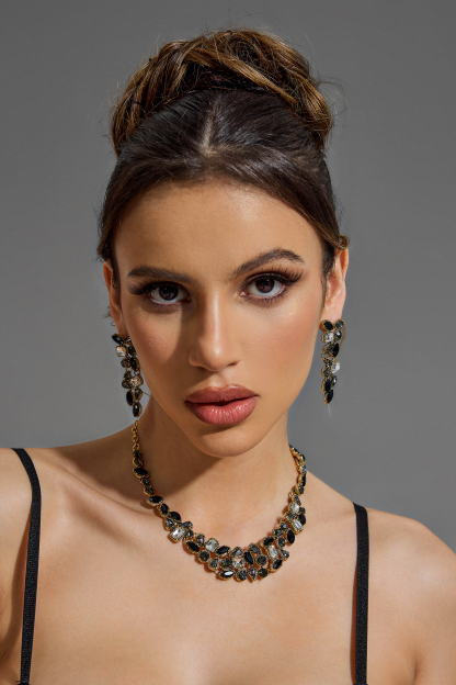 Faux Diamond Necklace & Drop Earrings Set