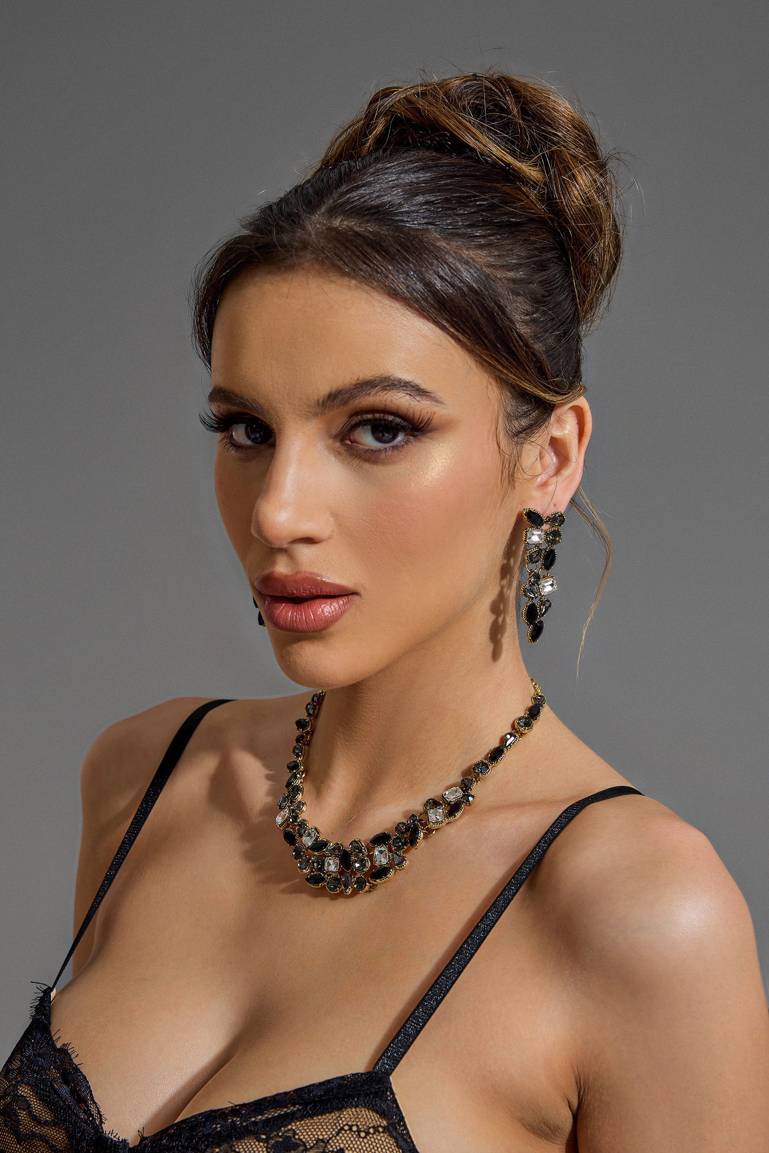 Faux Diamond Necklace & Drop Earrings Set