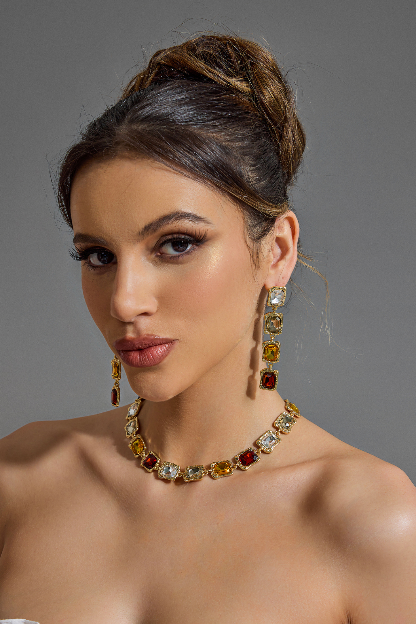 Faux Diamond Geometric Necklace & Earrings Set