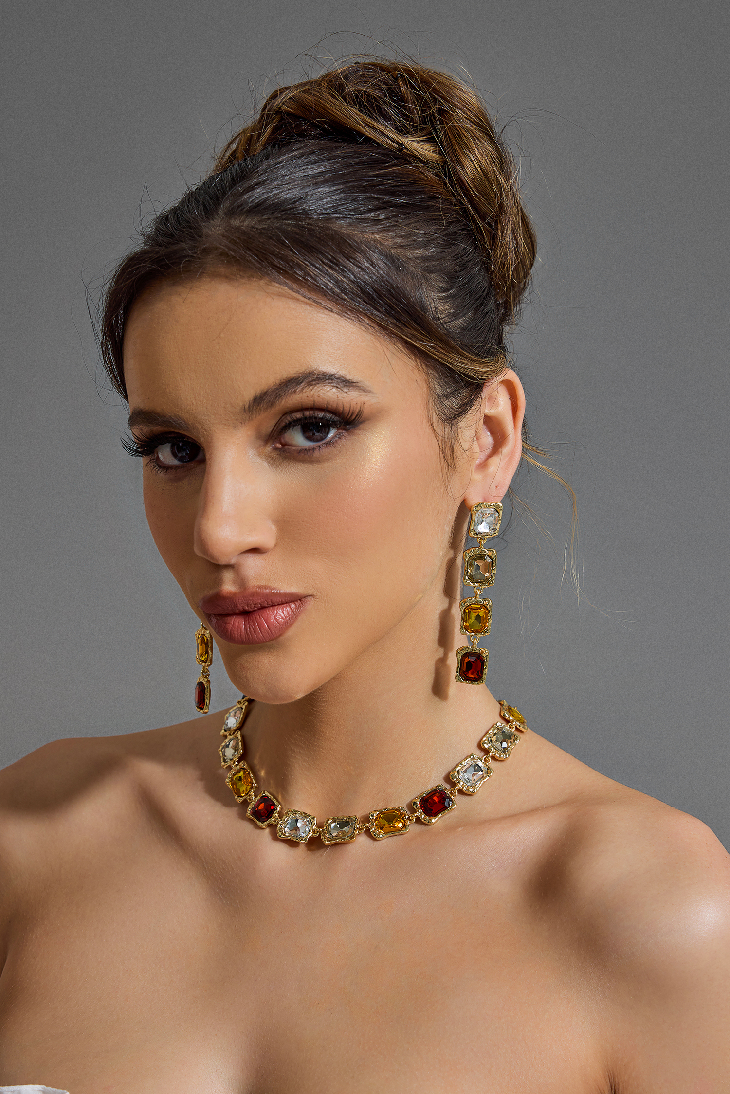 Faux Diamond Geometric Necklace & Earrings Set