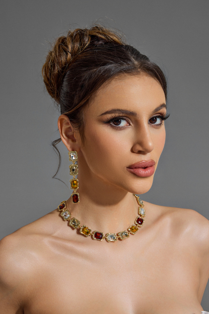 Faux Diamond Geometric Necklace & Earrings Set