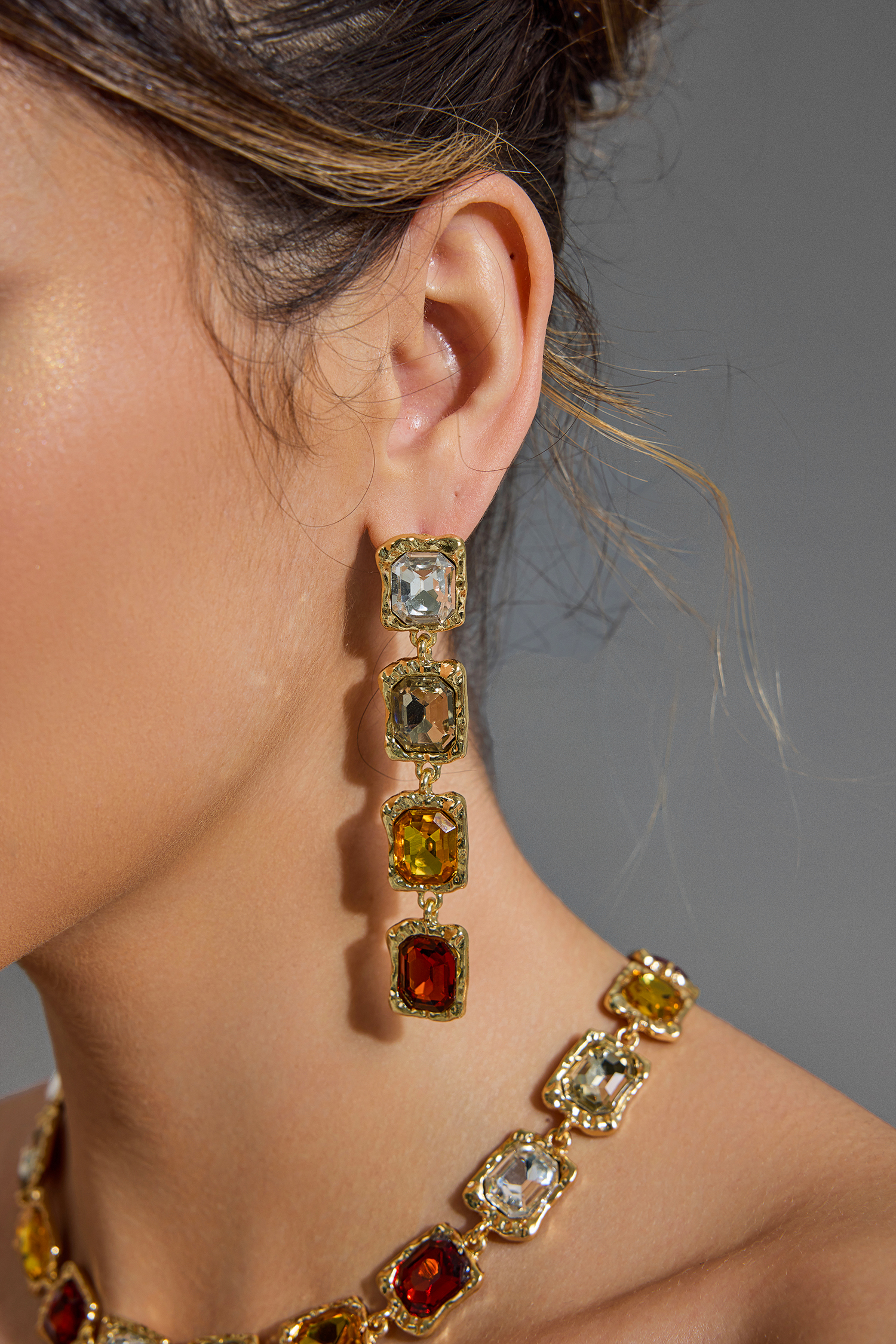 Faux Diamond Geometric Necklace & Earrings Set