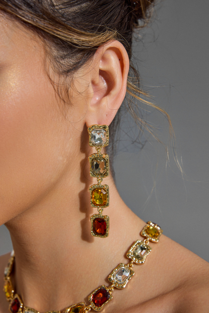 Faux Diamond Geometric Necklace & Earrings Set