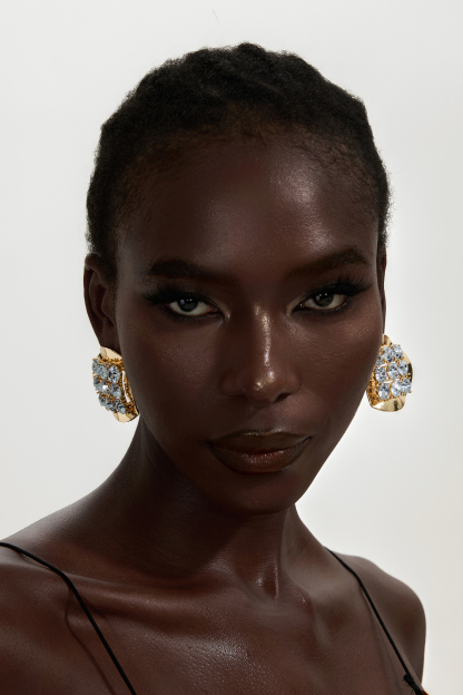 Round Faux Diamond Metal Earrings