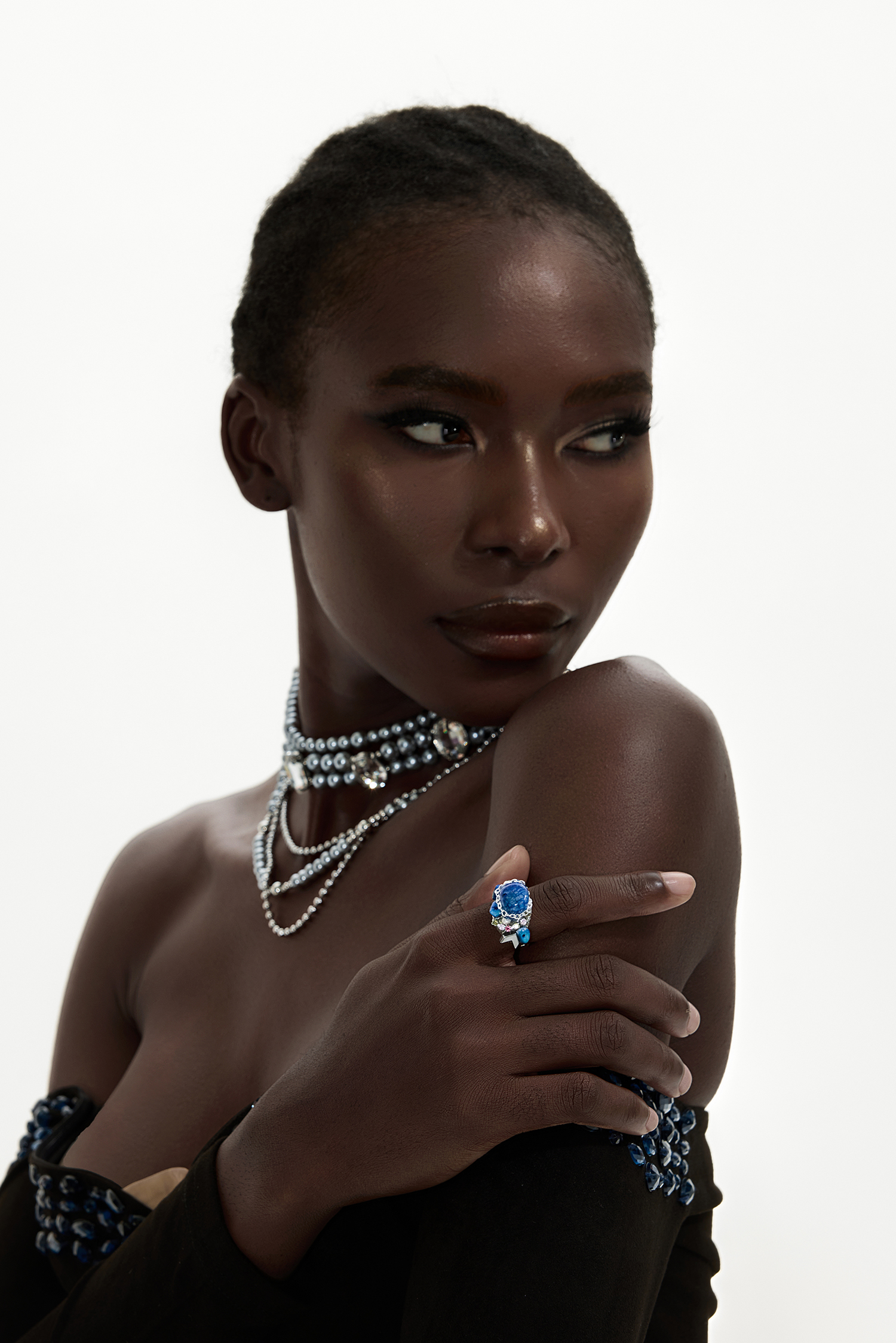 Faux Sapphire Beaded Ring