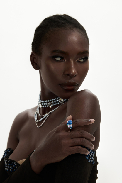 Faux Sapphire Beaded Ring