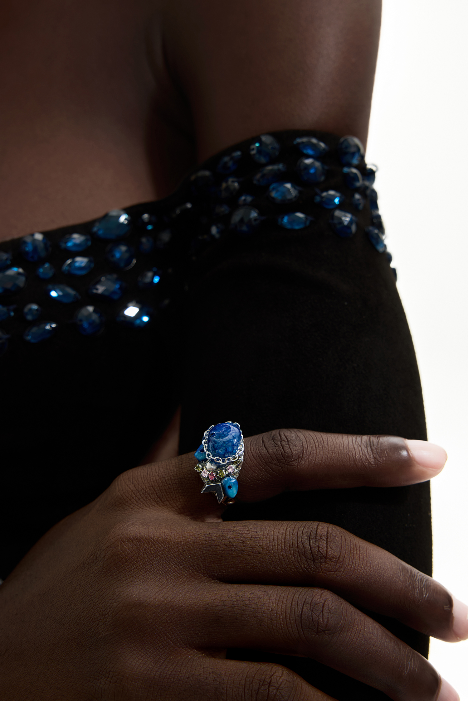 Faux Sapphire Beaded Ring