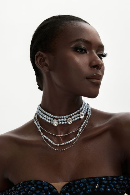 Faux Pearl Diamond Multi-Layered Necklace