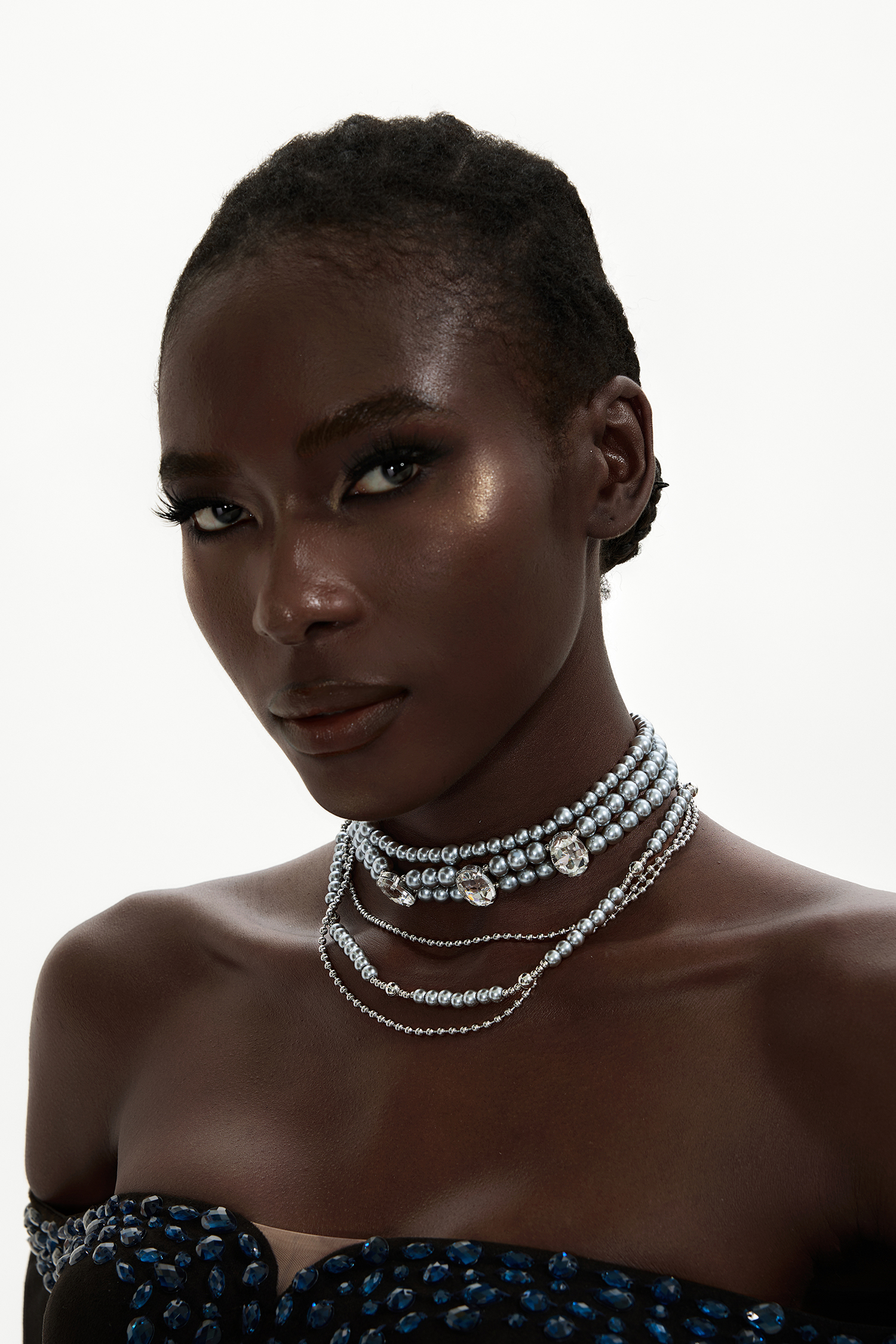 Faux Pearl Diamond Multi-Layered Necklace