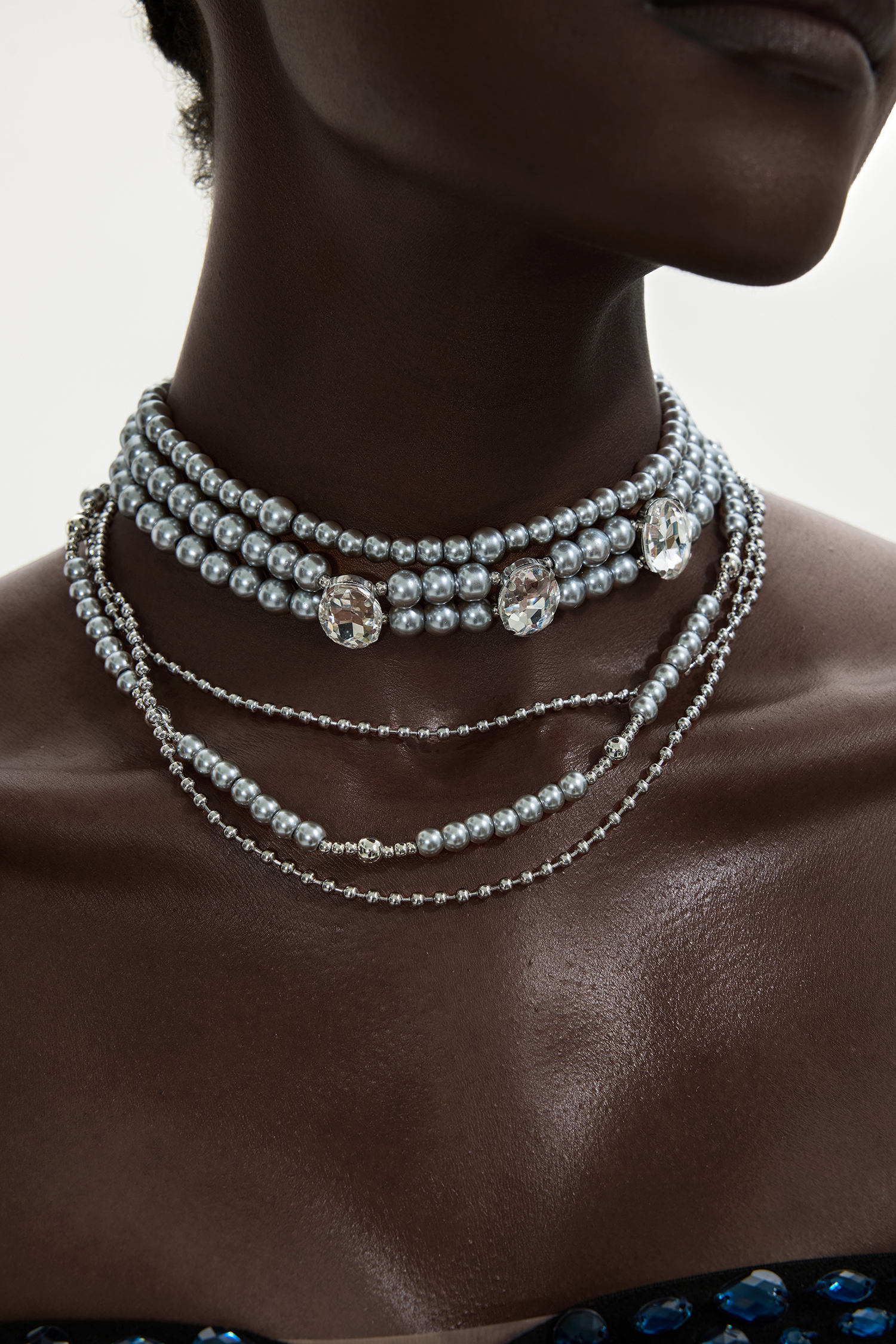 Faux Pearl Diamond Multi-Layered Necklace