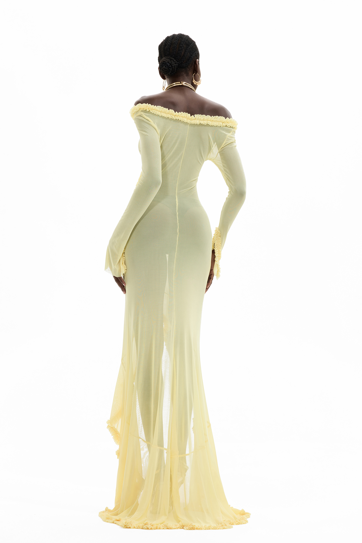 Mesh Cut-Out Off Shoulder Maxi Dress