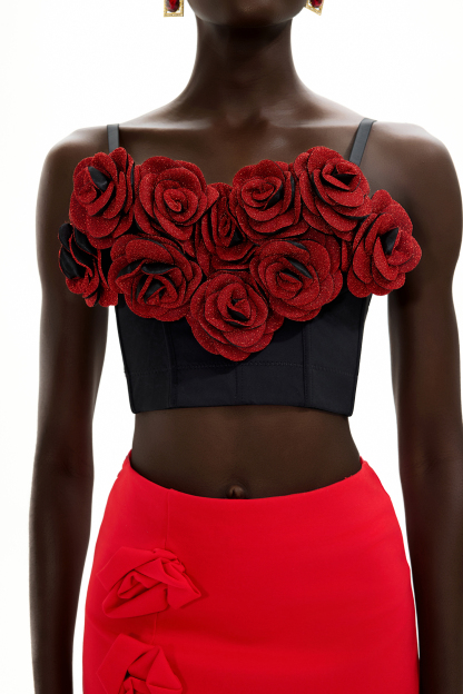 3D Flower Sweetheart Neck Slip Mini Top