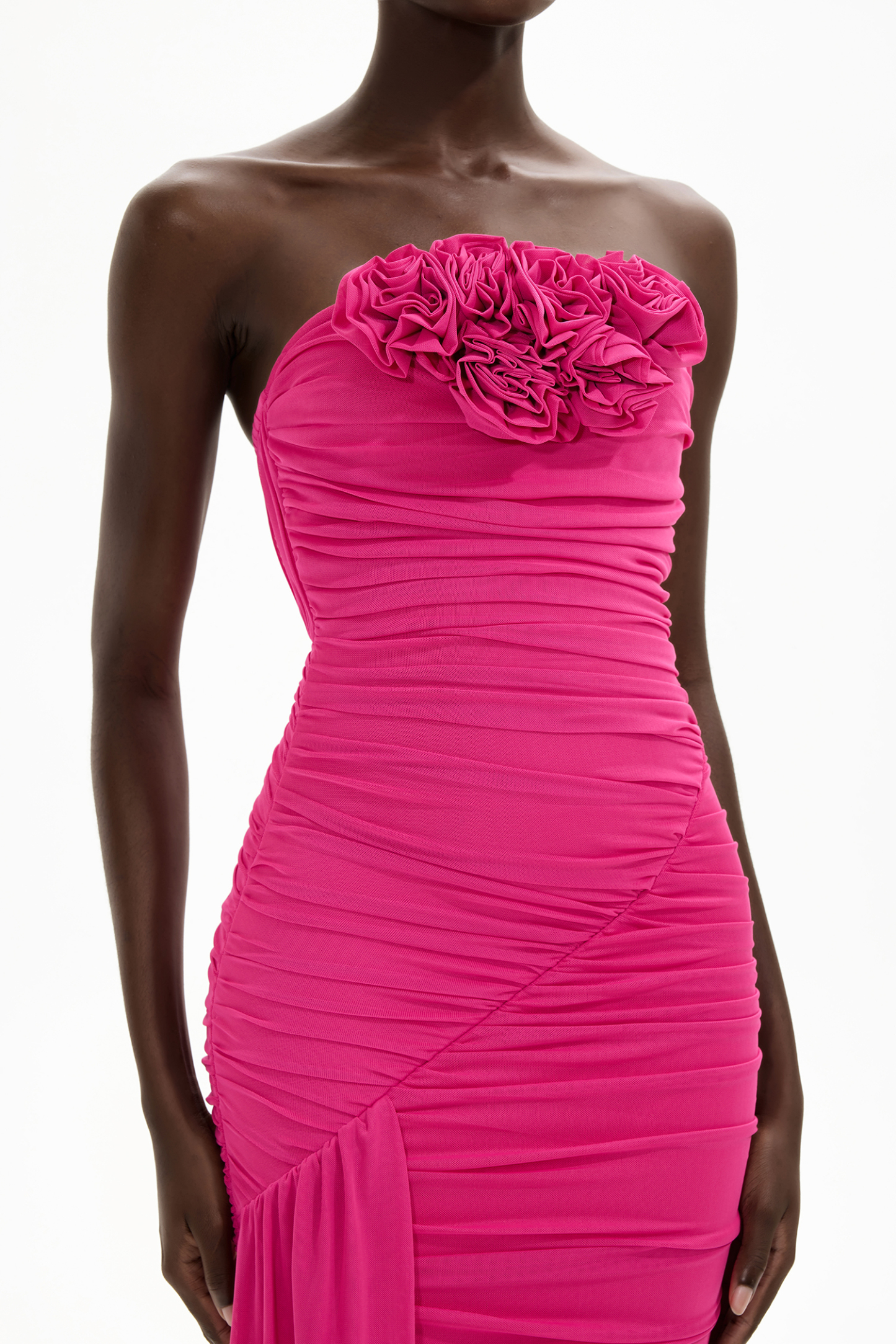 Mesh 3D Flower Strapless Mini Dress