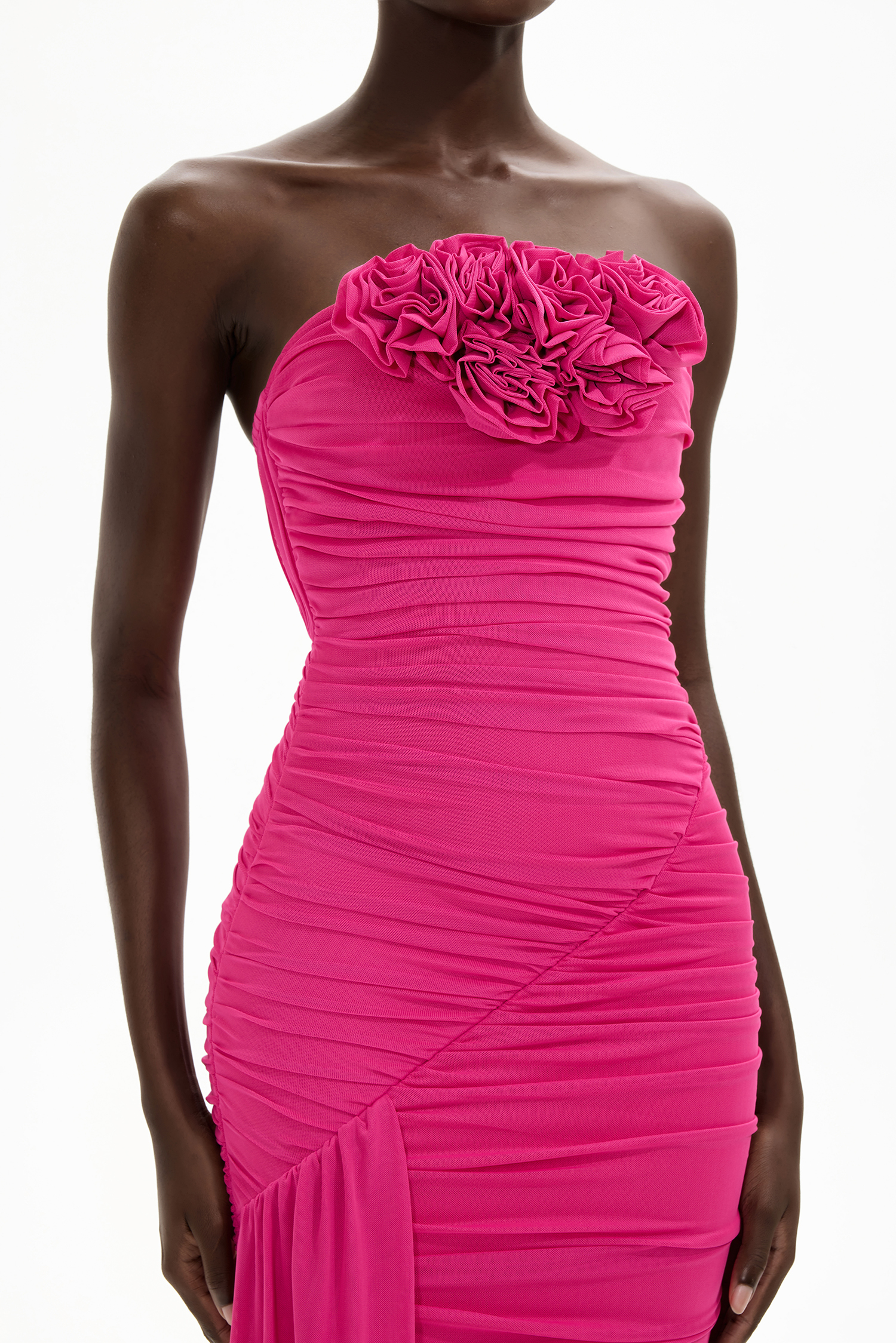 Mesh 3D Flower Strapless Mini Dress