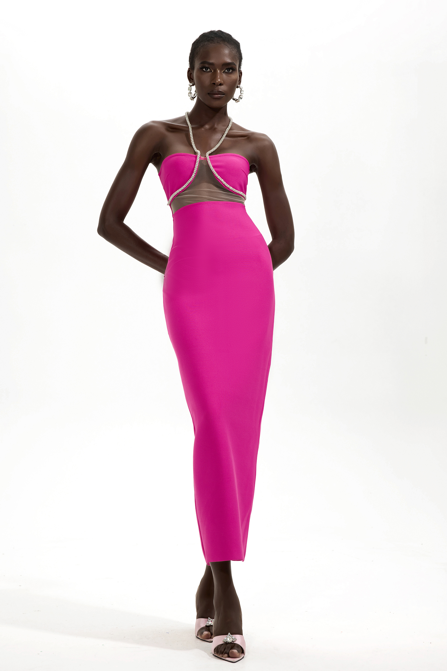 Bandage Halter Neck Midi Dress