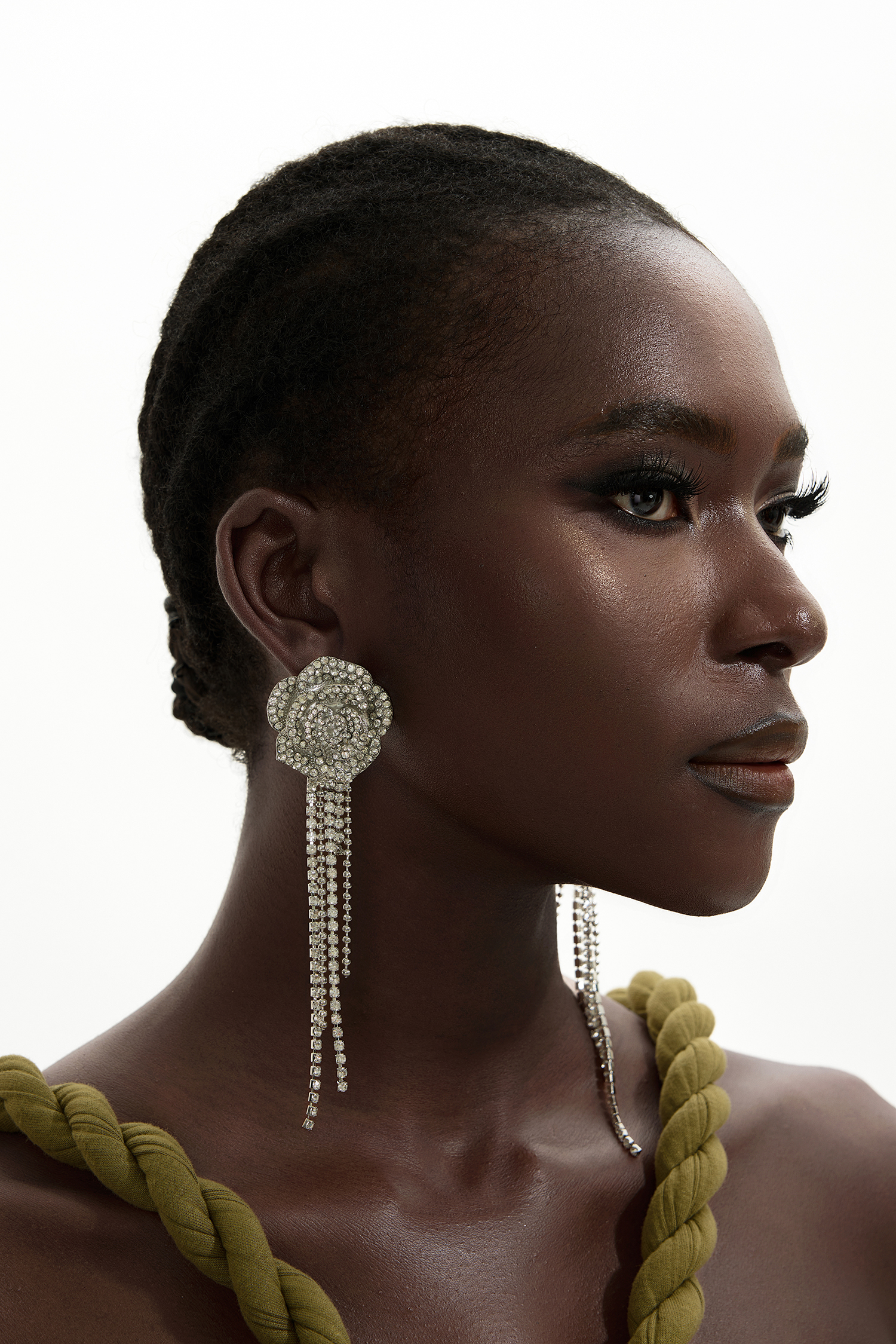 Flower Shape Rhinestone Tassel Earrings