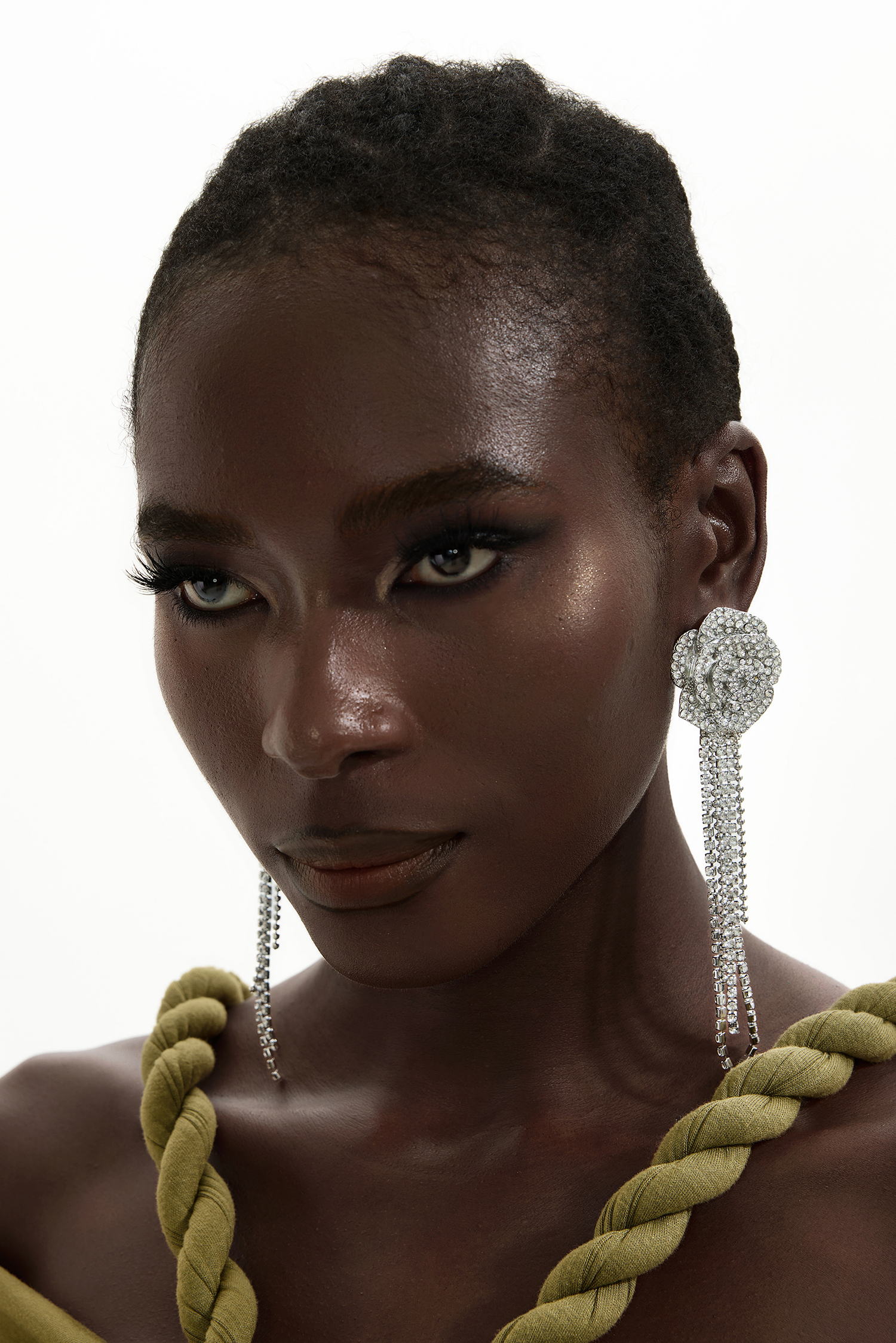 Flower Shape Rhinestone Tassel Earrings