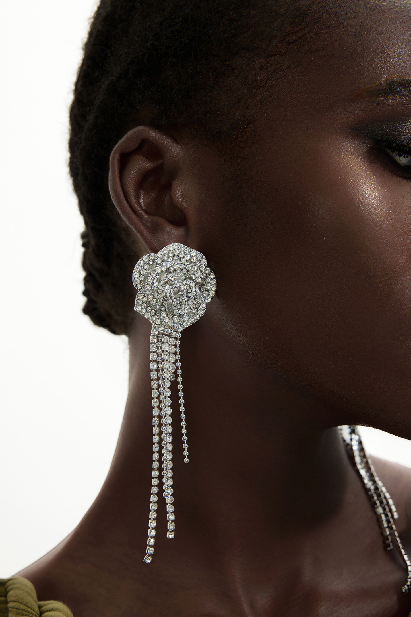 Flower Shape Rhinestone Tassel Earrings