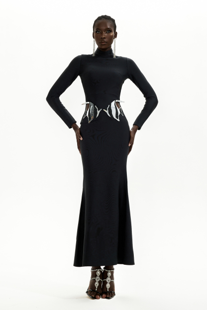 Bandage Cut-Out Long Sleeve Maxi Dress