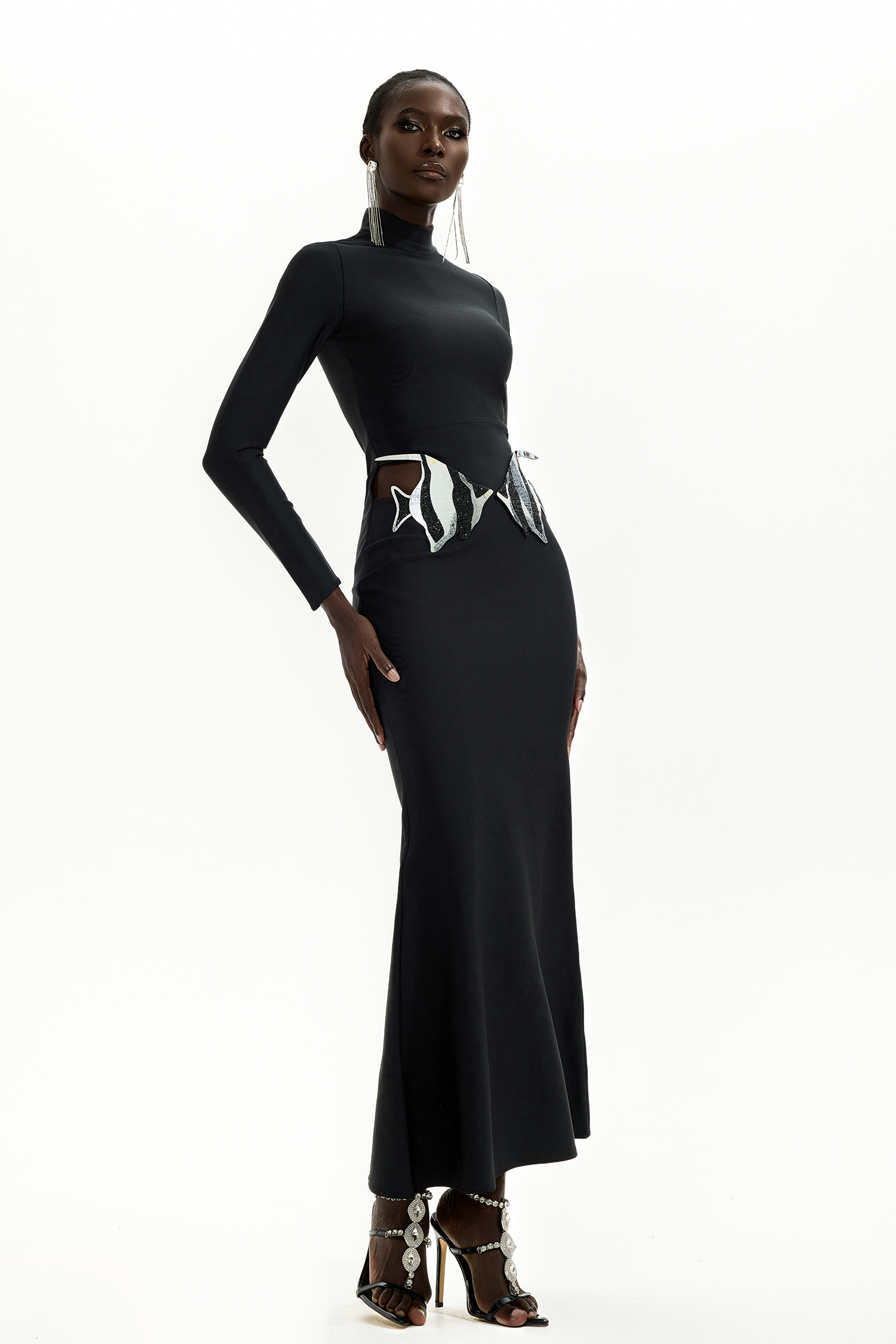 Bandage Cut-Out Long Sleeve Maxi Dress