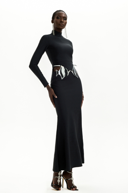 Bandage Cut-Out Long Sleeve Maxi Dress