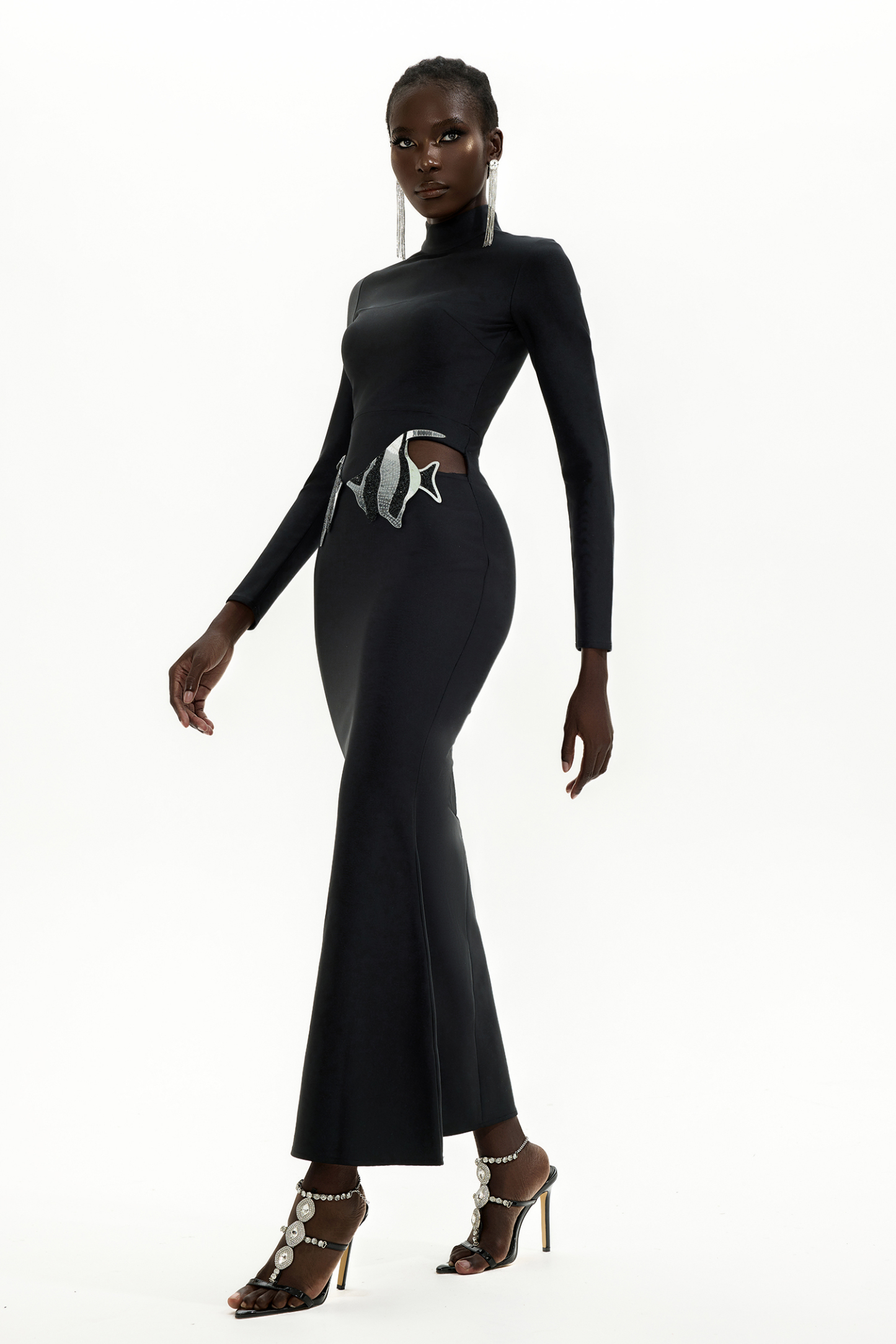 Bandage Cut-Out Long Sleeve Maxi Dress
