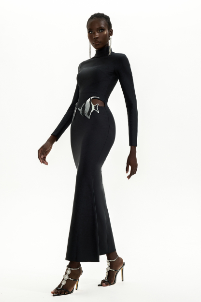 Bandage Cut-Out Long Sleeve Maxi Dress