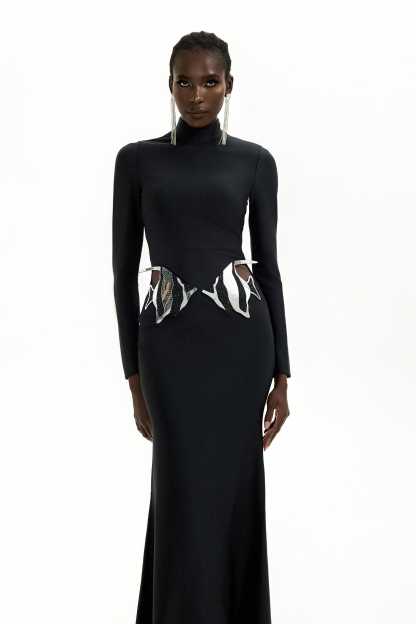 Bandage Cut-Out Long Sleeve Maxi Dress