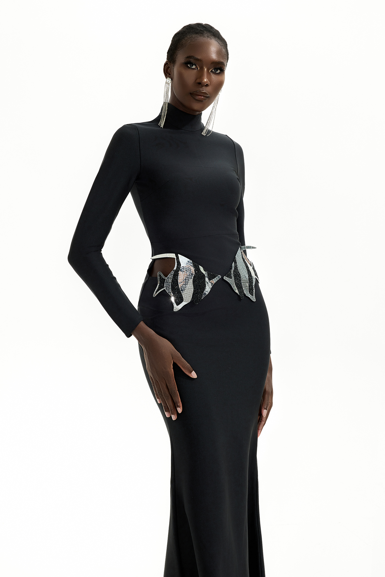 Bandage Cut-Out Long Sleeve Maxi Dress