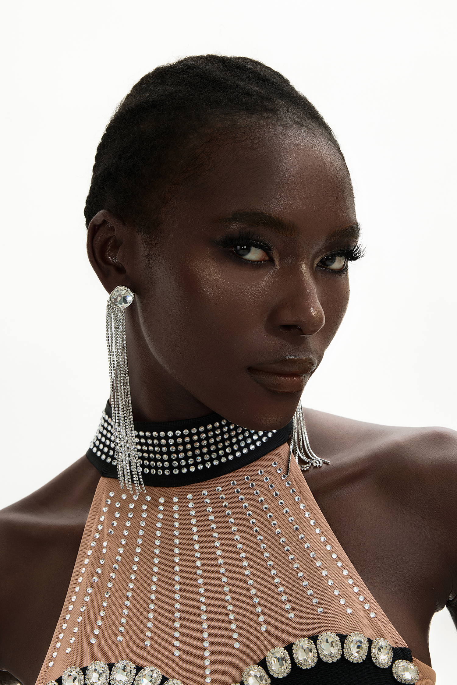 Faux Diamond Tassel Earrings