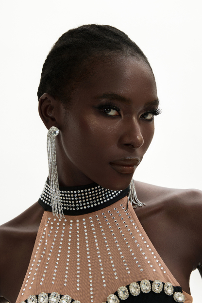 Faux Diamond Tassel Earrings