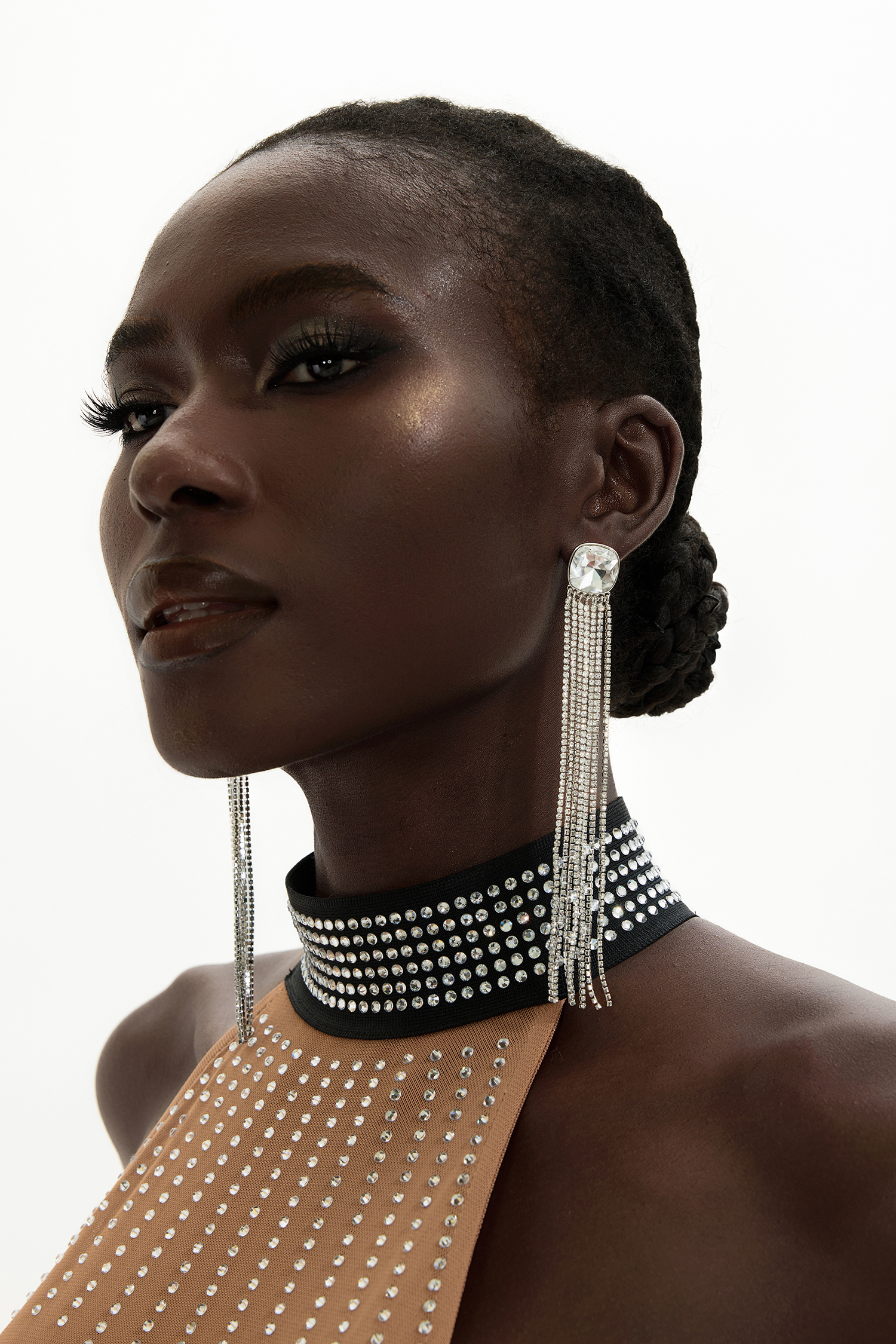 Faux Diamond Tassel Earrings