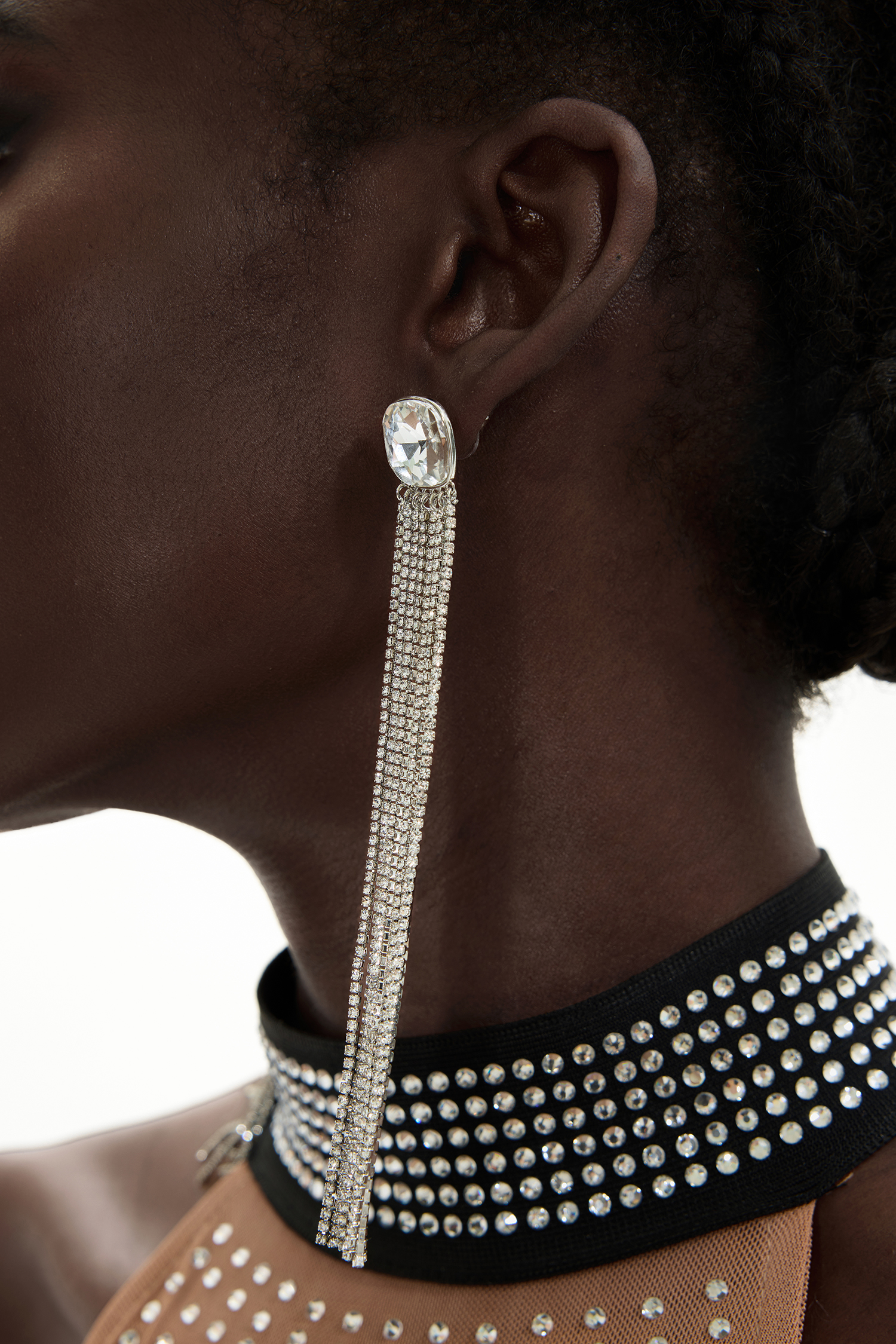 Faux Diamond Tassel Earrings