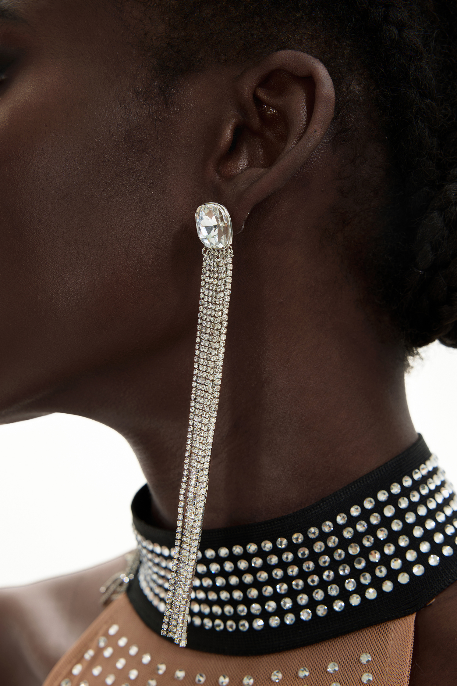 Faux Diamond Tassel Earrings